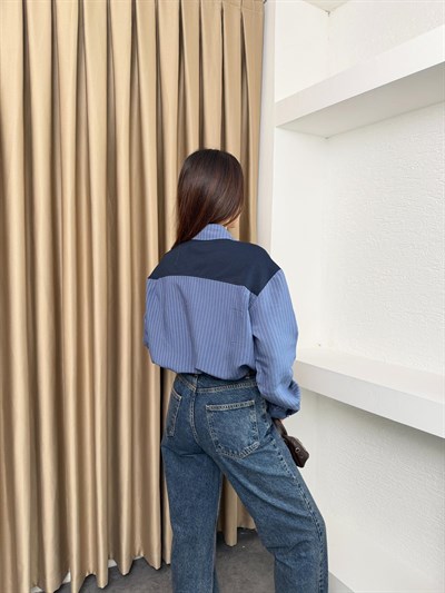 Çizgili Bağlamalı Gömlek Lacivert