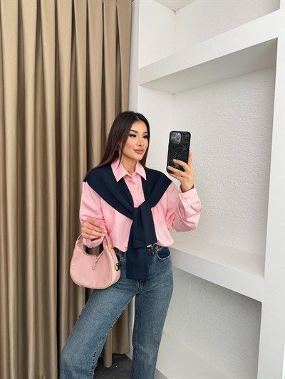 Çizgili Bağlamalı Gömlek Pembe