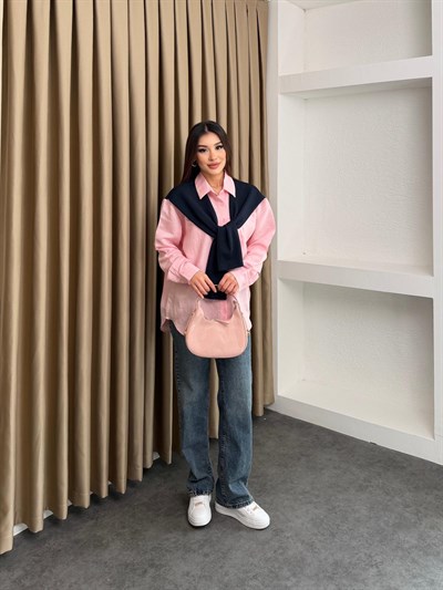 Çizgili Bağlamalı Gömlek Pembe