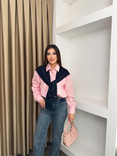 Çizgili Bağlamalı Gömlek Pembe