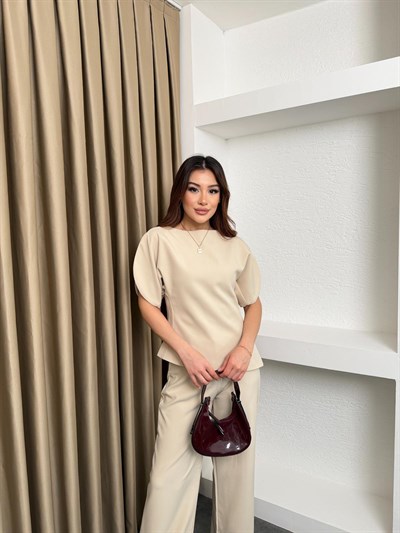 Dabıl Kumaş Kol Detay Viral Takım Krem