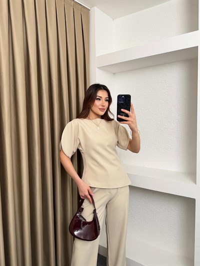 Dabıl Kumaş Kol Detay Viral Takım Krem