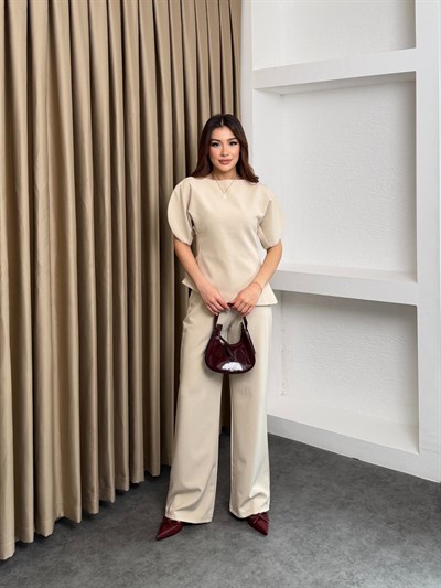 Dabıl Kumaş Kol Detay Viral Takım Krem