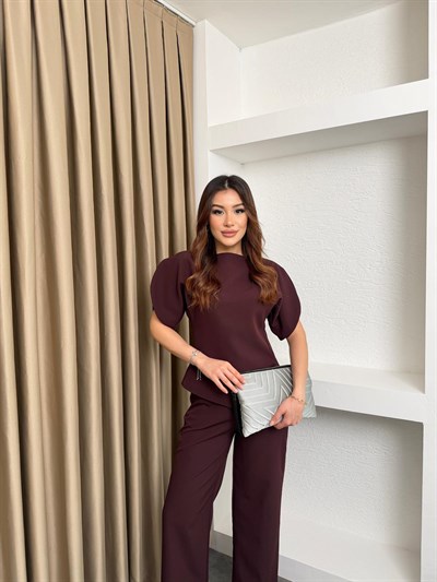 Dabıl Kumaş Kol Detay Viral Takım Mürdüm