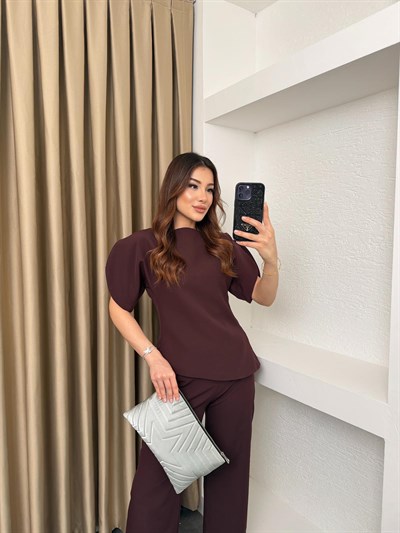 Dabıl Kumaş Kol Detay Viral Takım Mürdüm