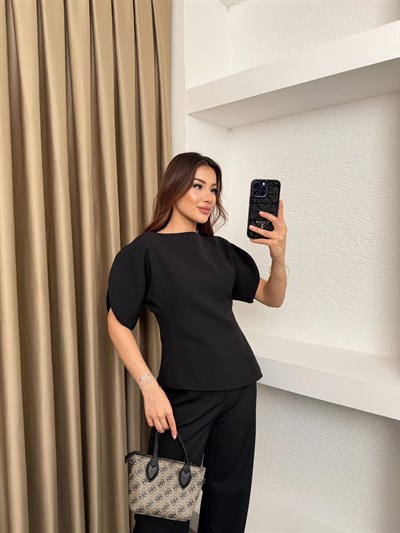 Dabıl Kumaş Kol Detay Viral Takım Siyah