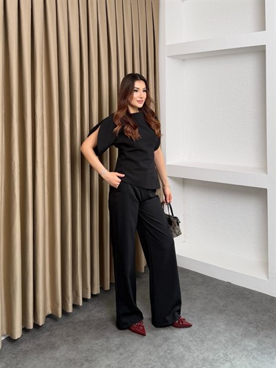 Dabıl Kumaş Kol Detay Viral Takım Siyah