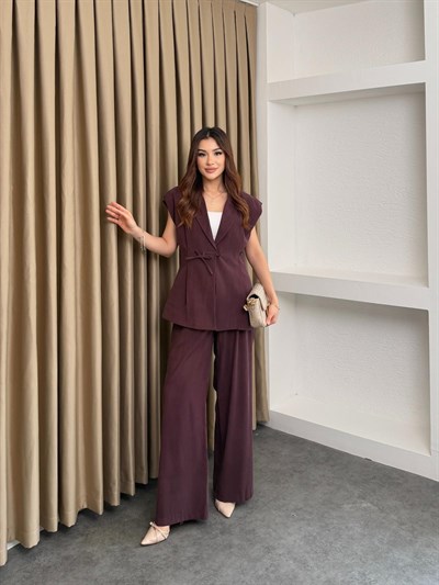 Düğme Detaylı Diagonel Takım Mürdüm