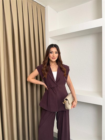 Düğme Detaylı Diagonel Takım Mürdüm