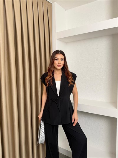 Düğme Detaylı Diagonel Takım Siyah