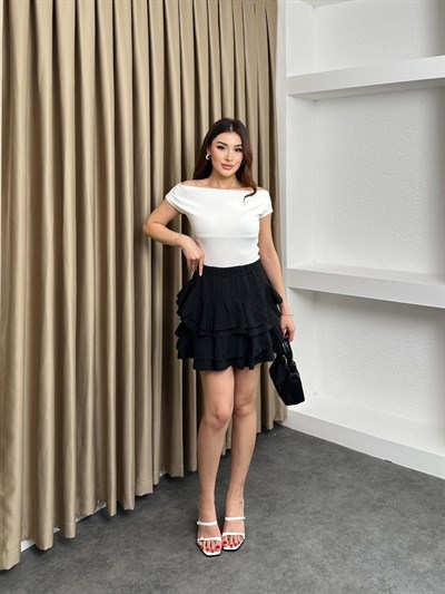 Fırfırlı İçi Şortlu Mini Etek Siyah