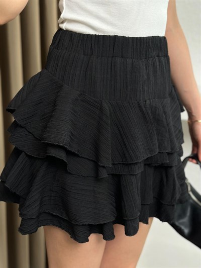 Fırfırlı İçi Şortlu Mini Etek Siyah