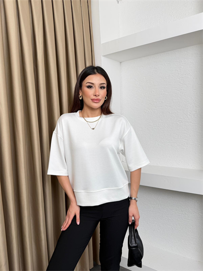 Geniş Kalıp Modal Kumaş Tişört Beyaz
