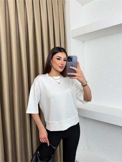 Geniş Kalıp Modal Kumaş Tişört Beyaz