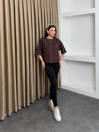 Geniş Kalıp Modal Kumaş Tişört Kahve