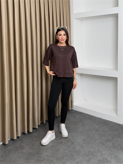 Geniş Kalıp Modal Kumaş Tişört Kahve