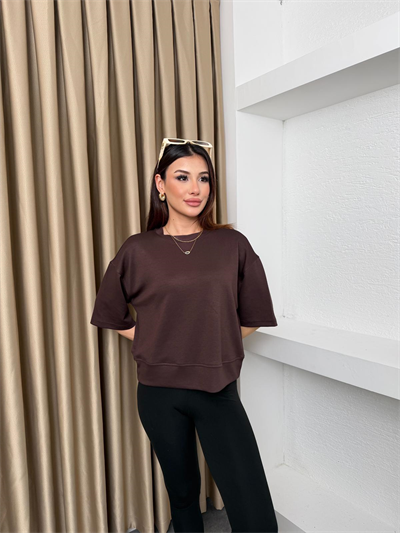 Geniş Kalıp Modal Kumaş Tişört Kahve