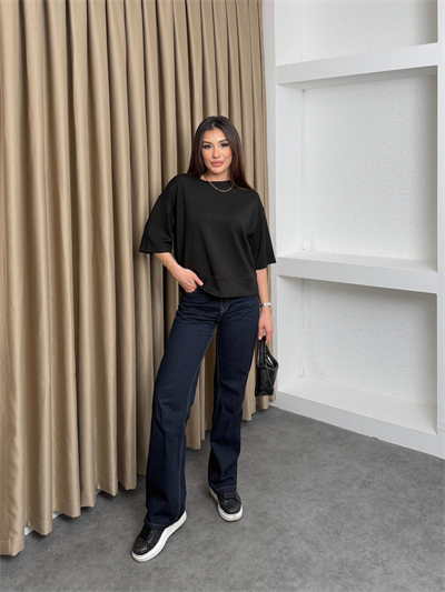 Geniş Kalıp Modal Kumaş Tişört Siyah