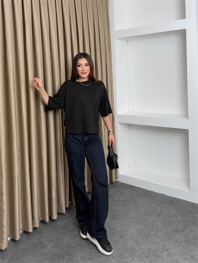 Geniş Kalıp Modal Kumaş Tişört Siyah