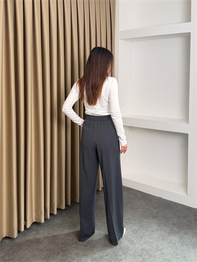 Gold Düğmeli Pile Detaylı Yüksek Bel Palazzo Pantolon Füme