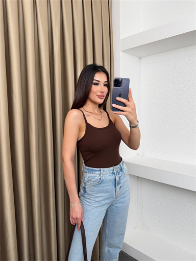 İnce Askılı Göğüs Destekli Zıbın Kahve