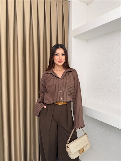 Kahverengi Çizgili Oversize Gömlek