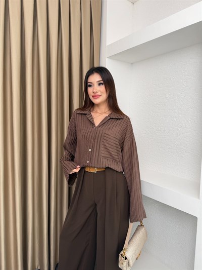 Kahverengi Çizgili Oversize Gömlek