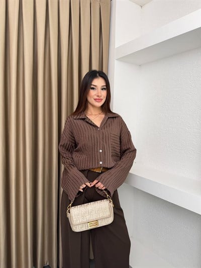 Kahverengi Çizgili Oversize Gömlek