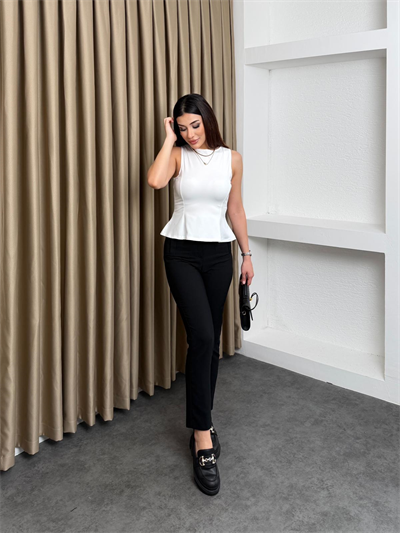 Kalın Askı Volan Bluz Beyaz