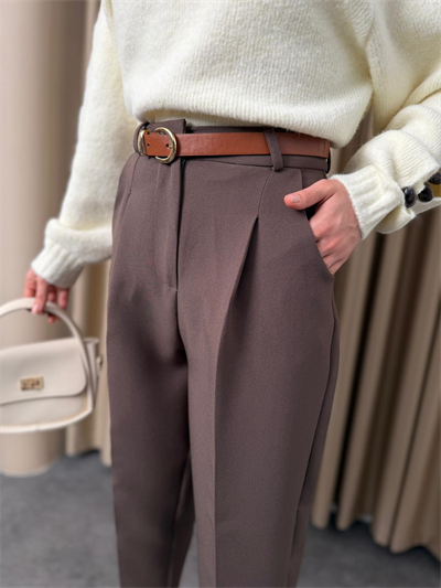 Kemerli Havuç Pantolon Kahve