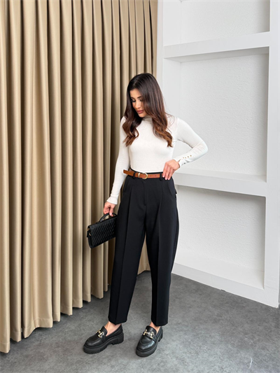 Kemerli Havuç Pantolon Siyah