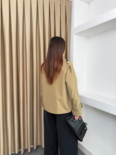 Kruvaze Astarlı Kolu Kemerli Trençkot Haki