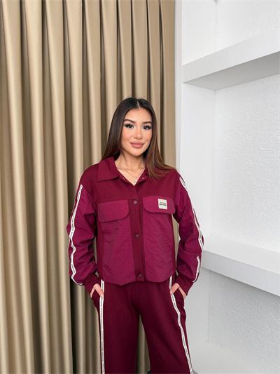 Kumaş Matchli Etiket Detay Takım Bordo