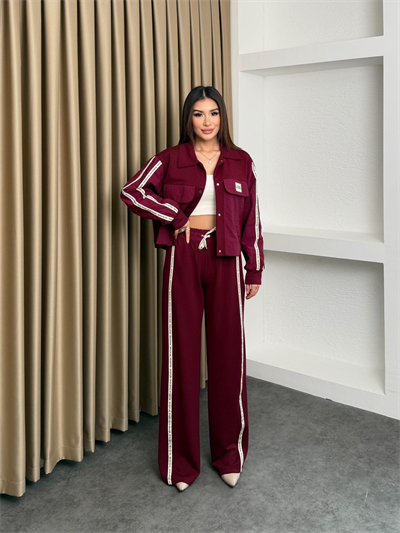 Kumaş Matchli Etiket Detay Takım Bordo