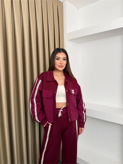 Kumaş Matchli Etiket Detay Takım Bordo