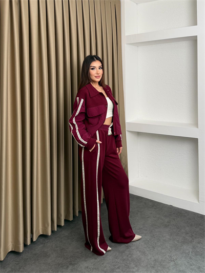 Kumaş Matchli Etiket Detay Takım Bordo