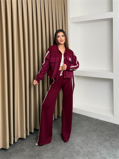 Kumaş Matchli Etiket Detay Takım Bordo