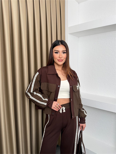 Kumaş Matchli Etiket Detay Takım Kahve