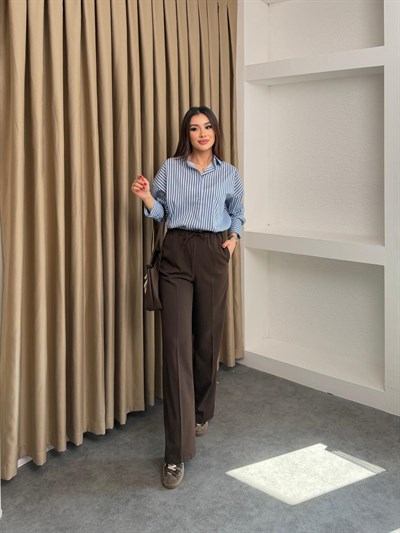 Mavi Kahverengi Çizgili Oversize Gömlek