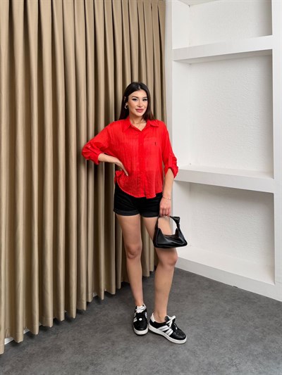 Muadil Keten Gömlek Kırmızı