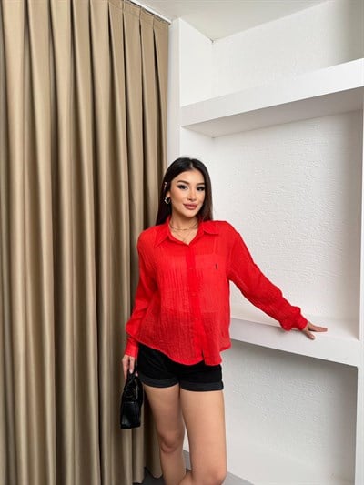 Muadil Keten Gömlek Kırmızı