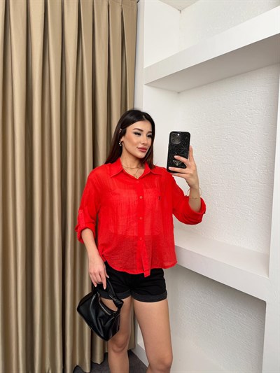 Muadil Keten Gömlek Kırmızı