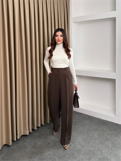 Önü Piliseli Palazzo Pantolon Acı Kahve