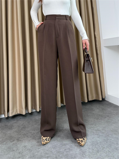 Önü Piliseli Palazzo Pantolon Acı Kahve