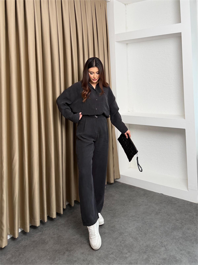 Oversize Gömlek Ve Tesla Kemerli Pantolon Siyah