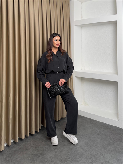 Oversize Gömlek Ve Tesla Kemerli Pantolon Siyah