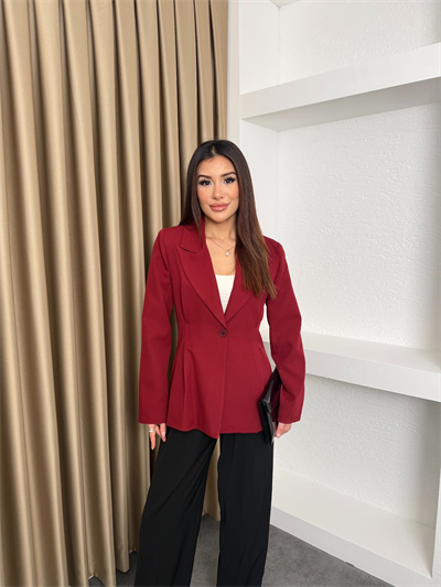 Pileli Tek Düğmeli Blazer Ceket Kırmızı