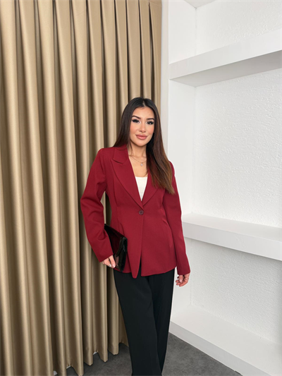 Pileli Tek Düğmeli Blazer Ceket Kırmızı
