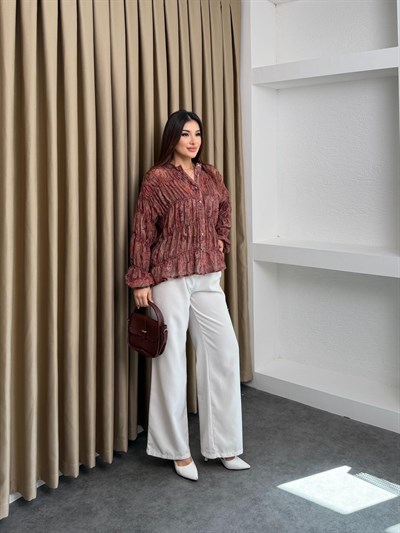 Şal Desenli Şifon Gömlek Bordo