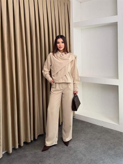 Şal Yaka Takım Bej